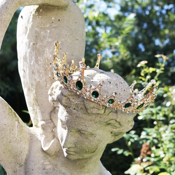 ??HOST PICK!! ?? Imperial Emerald Green Crystal Embellished Gold Crown ??✨ main image 8